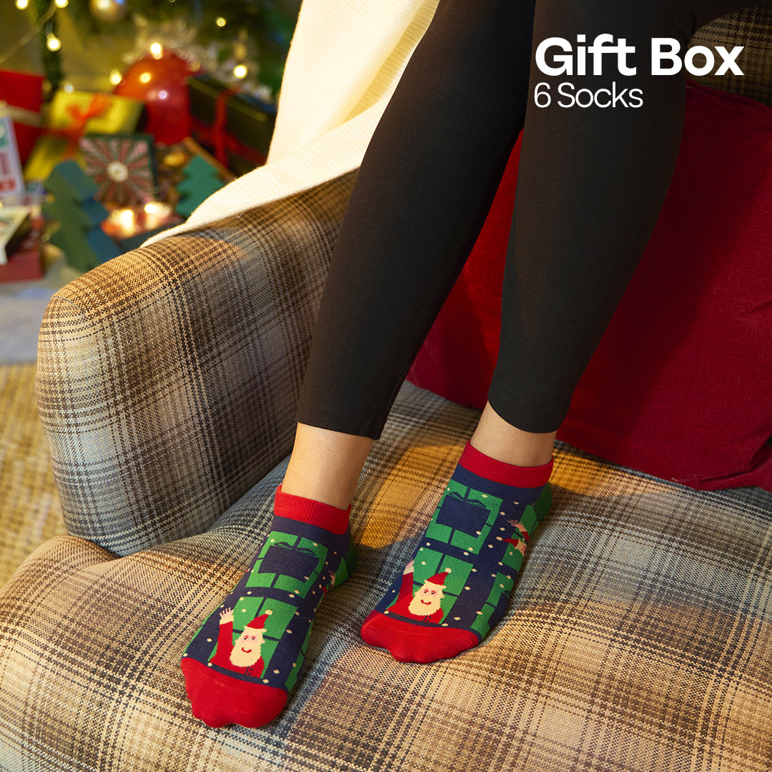Season Splash! Tin Gift Box, Unisex Ankle Length Socks, 100% Organic Cotton, Box of 6
