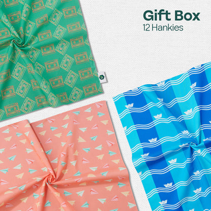 Jammin’! Tin Gift Box, Unisex Hankies, 100% Organic Cotton, Box Of 12