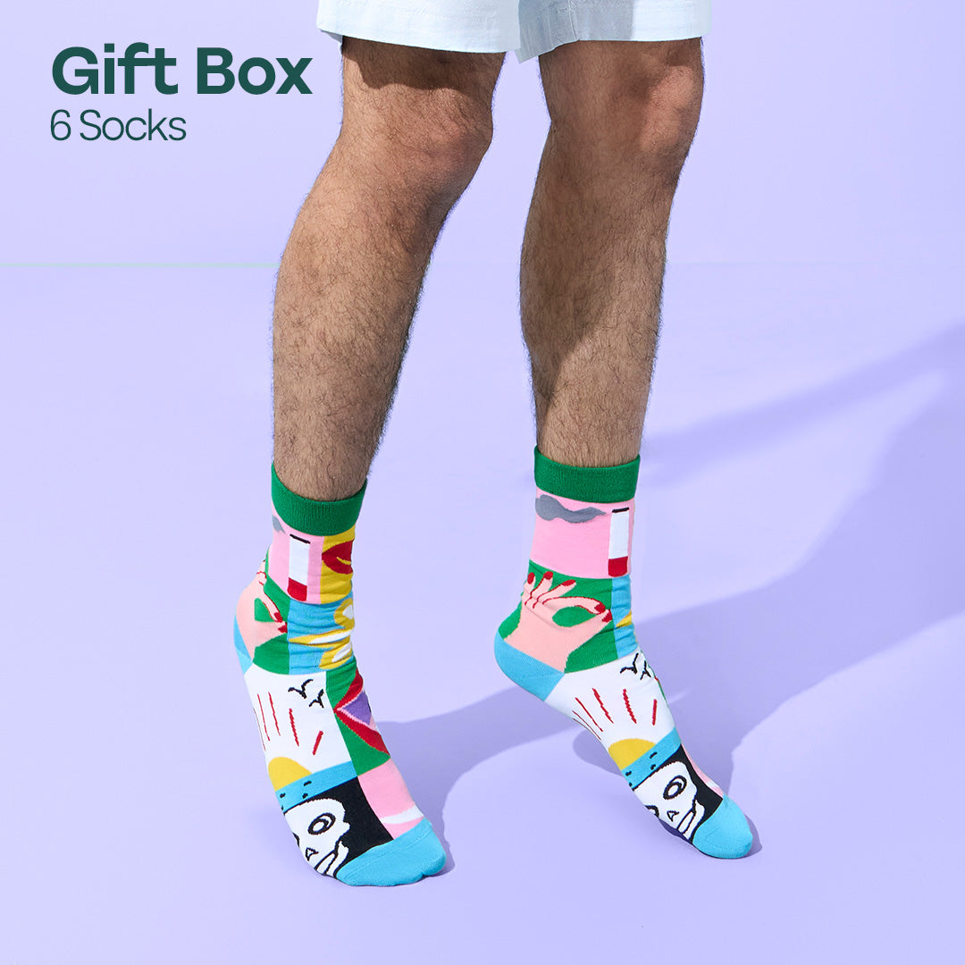 Hype Mix! Tin Gift Box, Unisex Crew Length Socks, 100% Bamboo, Gift Box of 6