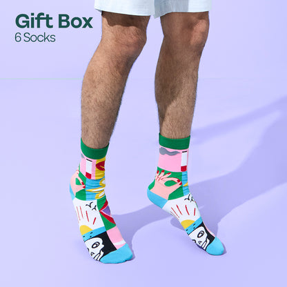 Hype Mix! Tin Gift Box, Unisex Crew Length Socks, 100% Bamboo, Gift Box of 6