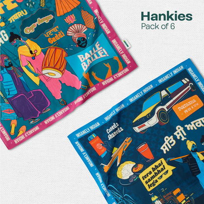 Insanely Punjab Swag! Unisex Hankies, 100% Organic Cotton, Pack of 6