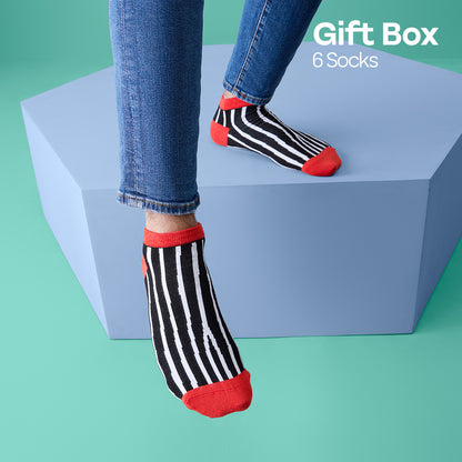 Hype Mix! Tin Gift Box, Unisex Ankle Length Socks, 100% Bamboo, Gift Box of 6