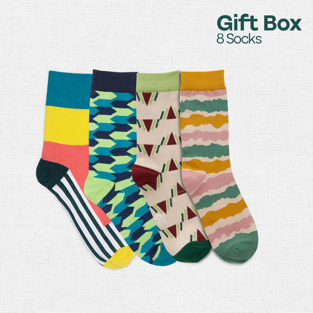 House Party! Unisex Crew Length Socks, 100% Organic Cotton, Gift Box of 8