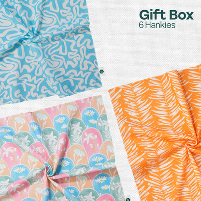 Bloomrang! Unisex Hankies, 100% Organic Cotton, Gift Box of 6