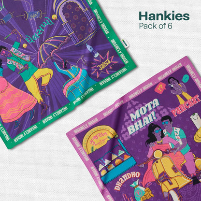 Insanely Gujarat Swag! Unisex Hankies, 100% Organic Cotton, Pack of 6
