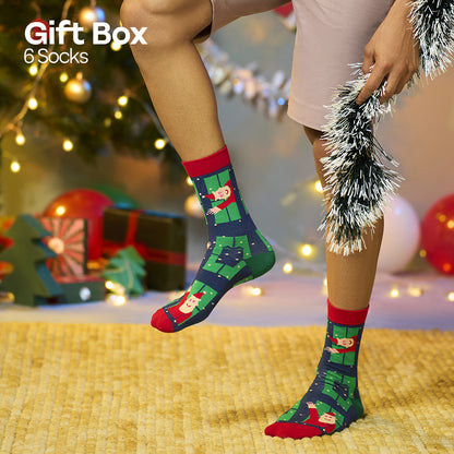 Season Splash! Tin Gift Box, Unisex Crew Length Socks, 100% Organic Cotton, Box of 6