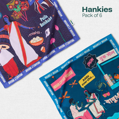 Insanely Bengal Swag! Unisex Hankies, 100% Organic Cotton, Pack of 6