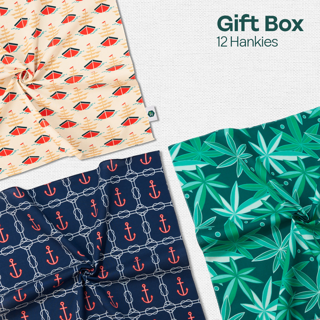 Jammin’! Tin Gift Box, Unisex Hankies, 100% Organic Cotton, Box Of 12