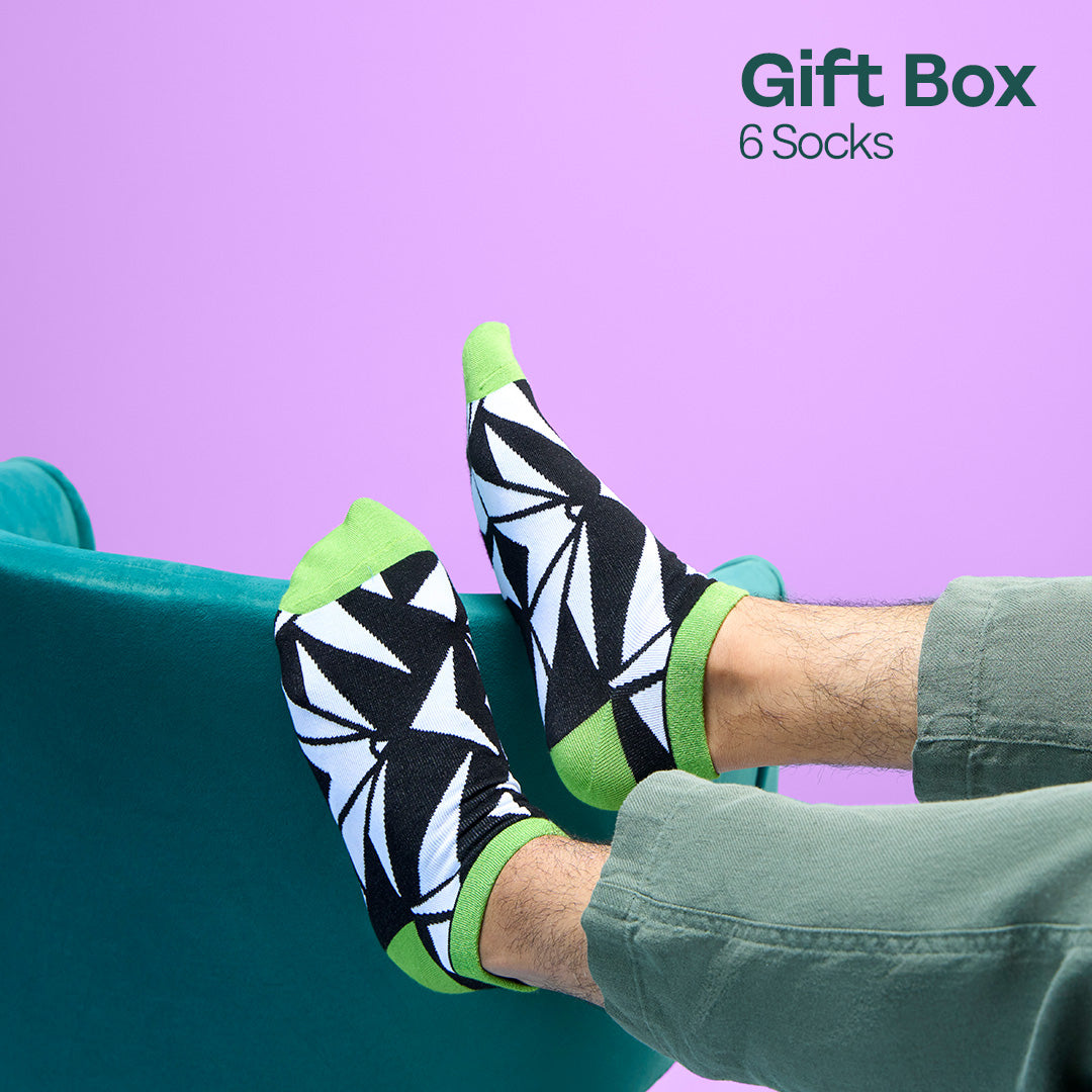 Hype Mix! Tin Gift Box, Unisex Ankle Length Socks, 100% Bamboo, Gift Box of 6