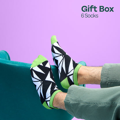 Hype Mix! Tin Gift Box, Unisex Ankle Length Socks, 100% Bamboo, Gift Box of 6