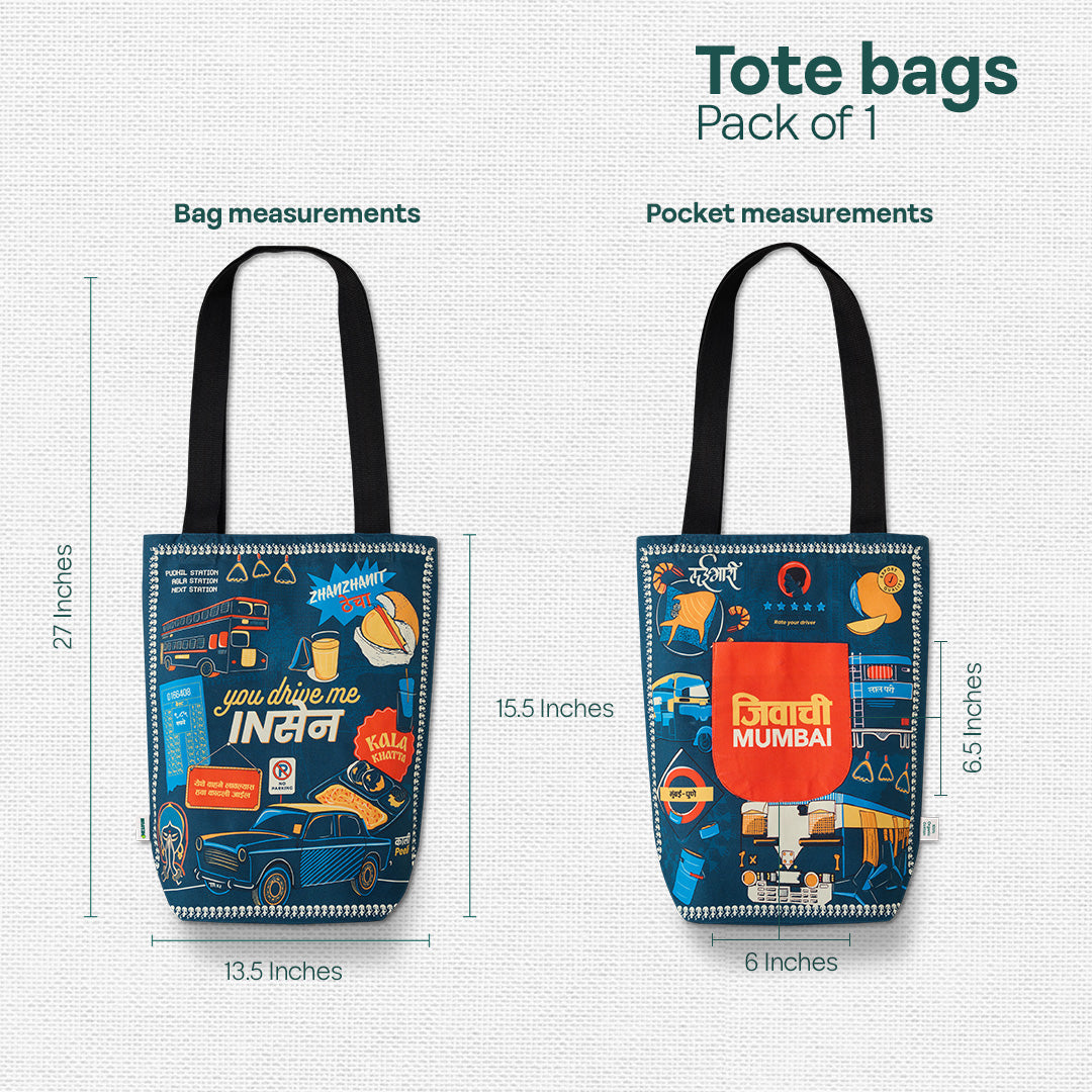 Jivachi Mumbai! Canvas Tote Bag, 100% Organic Cotton, Pack of 1