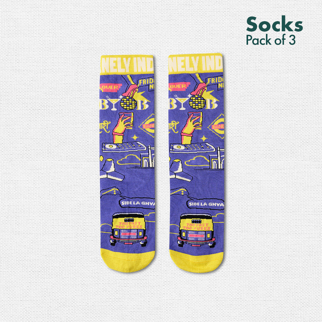Insanely Maharashtra Feets! Unisex Socks, 100% Bamboo, Crew Length, Pack of 3