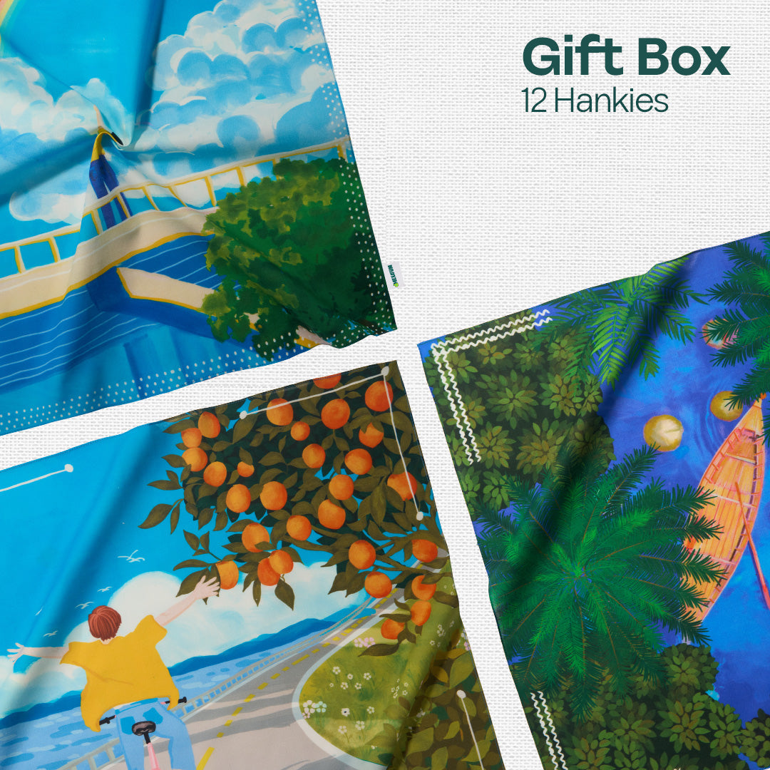 Sound On! Tin Gift Box, Unisex Hankies, 100% Organic Cotton, Box Of 12