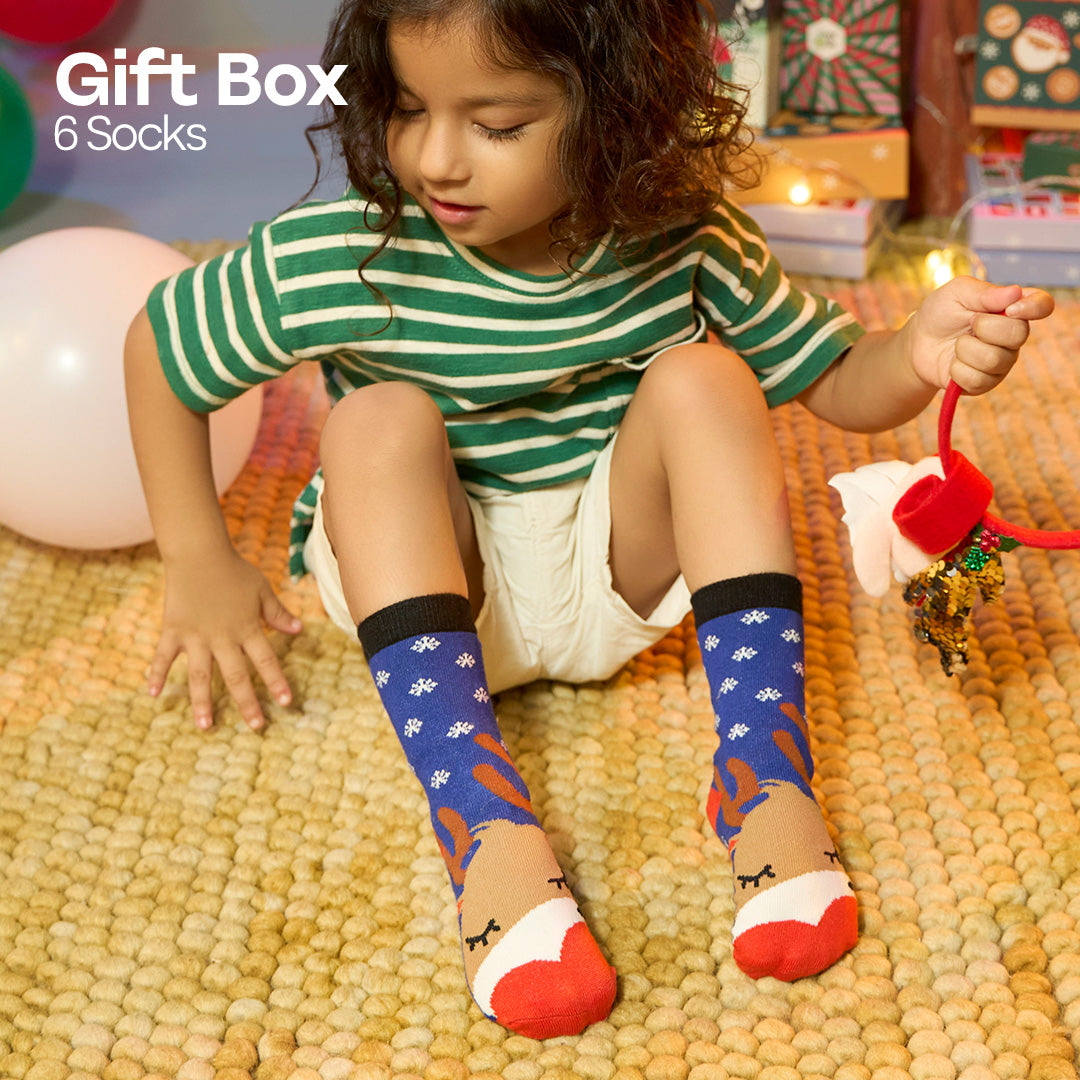 Feelin’ Jolly! Tin Gift Box, Unisex Kid's Socks, 100% Bamboo, Crew Length, Box of 6