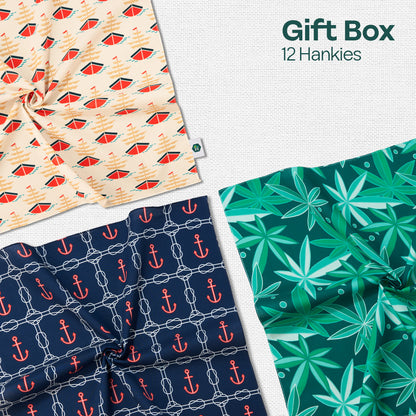 Jammin’! Tin Gift Box, Unisex Hankies, 100% Organic Cotton, Box Of 12