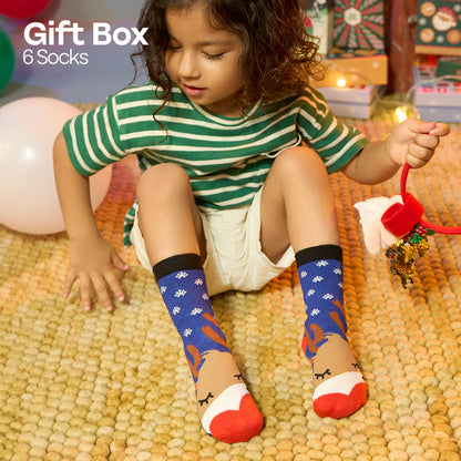 Feelin’ Jolly! Tin Gift Box, Unisex Kid's Socks, 100% Bamboo, Crew Length, Box of 6