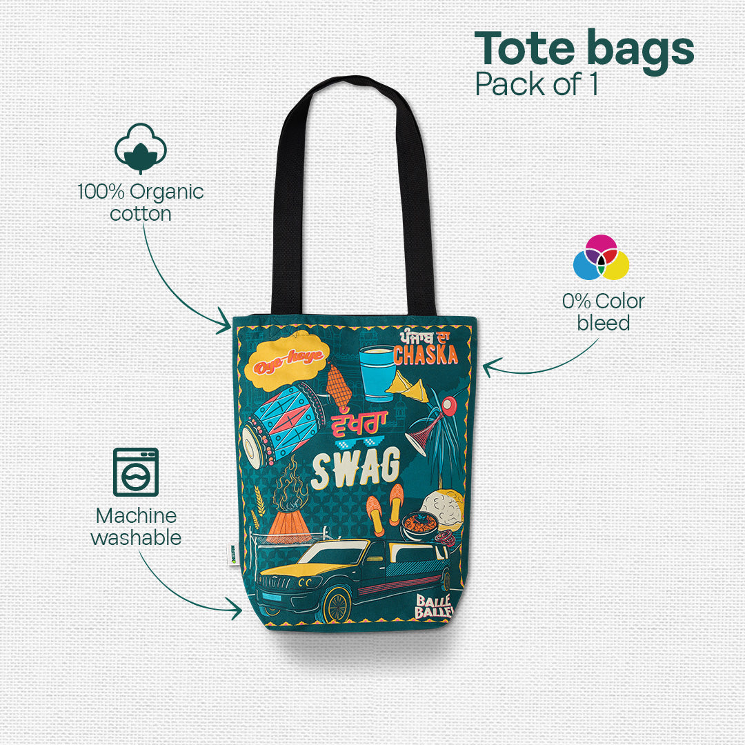 Wakhra Swag! Canvas Tote Bag, 100% Organic Cotton, Pack of 1