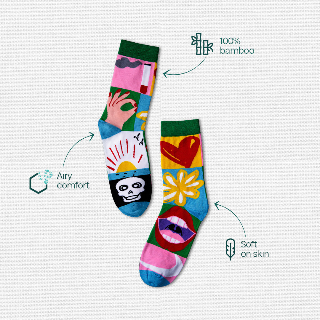 Hype Mix! Tin Gift Box, Unisex Crew Length Socks, 100% Bamboo, Gift Box of 6