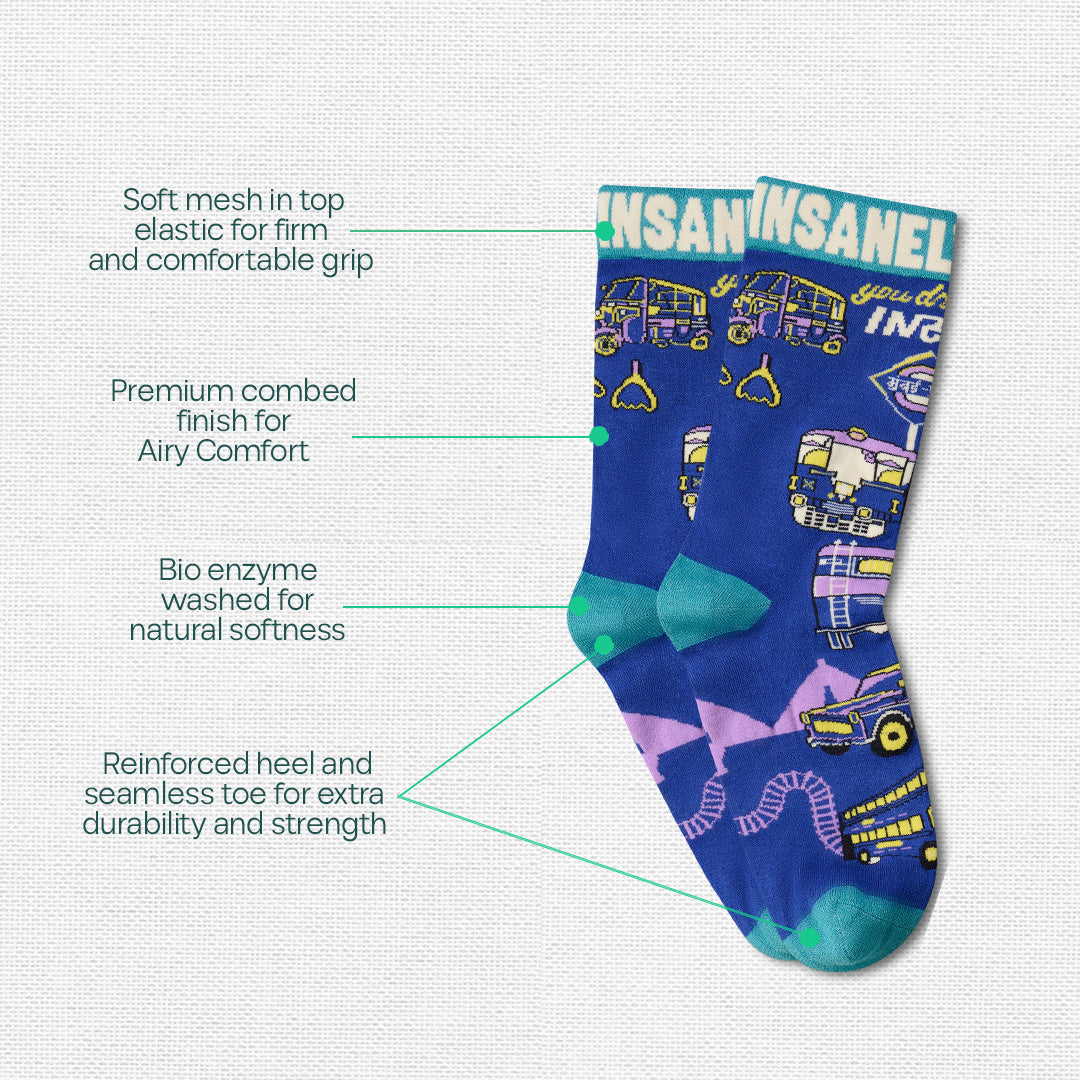 Insanely Maharashtra Feets! Unisex Socks, 100% Bamboo, Crew Length, Pack of 3