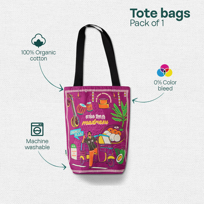 Madrasu Maxx! Canvas Tote Bag, 100% Organic Cotton, Pack of 1
