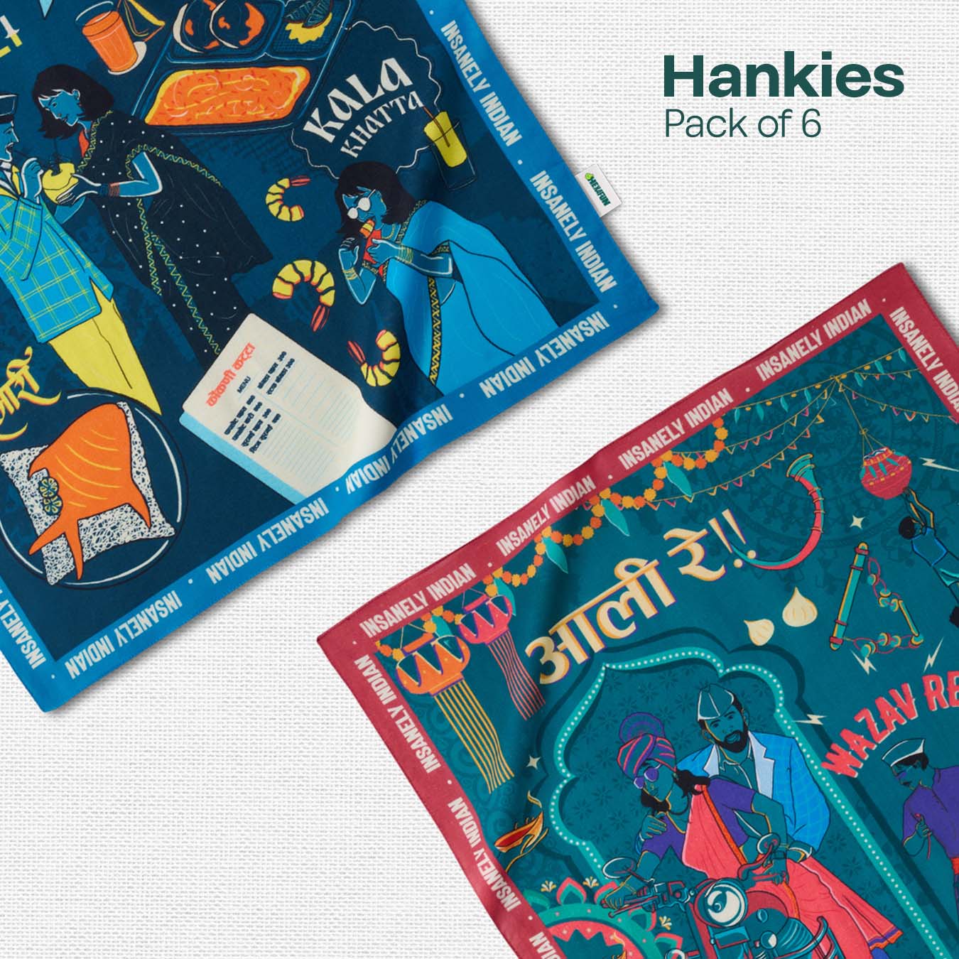 Insanely Maharashtra Swag! Unisex Hankies, 100% Organic Cotton, Pack of 6