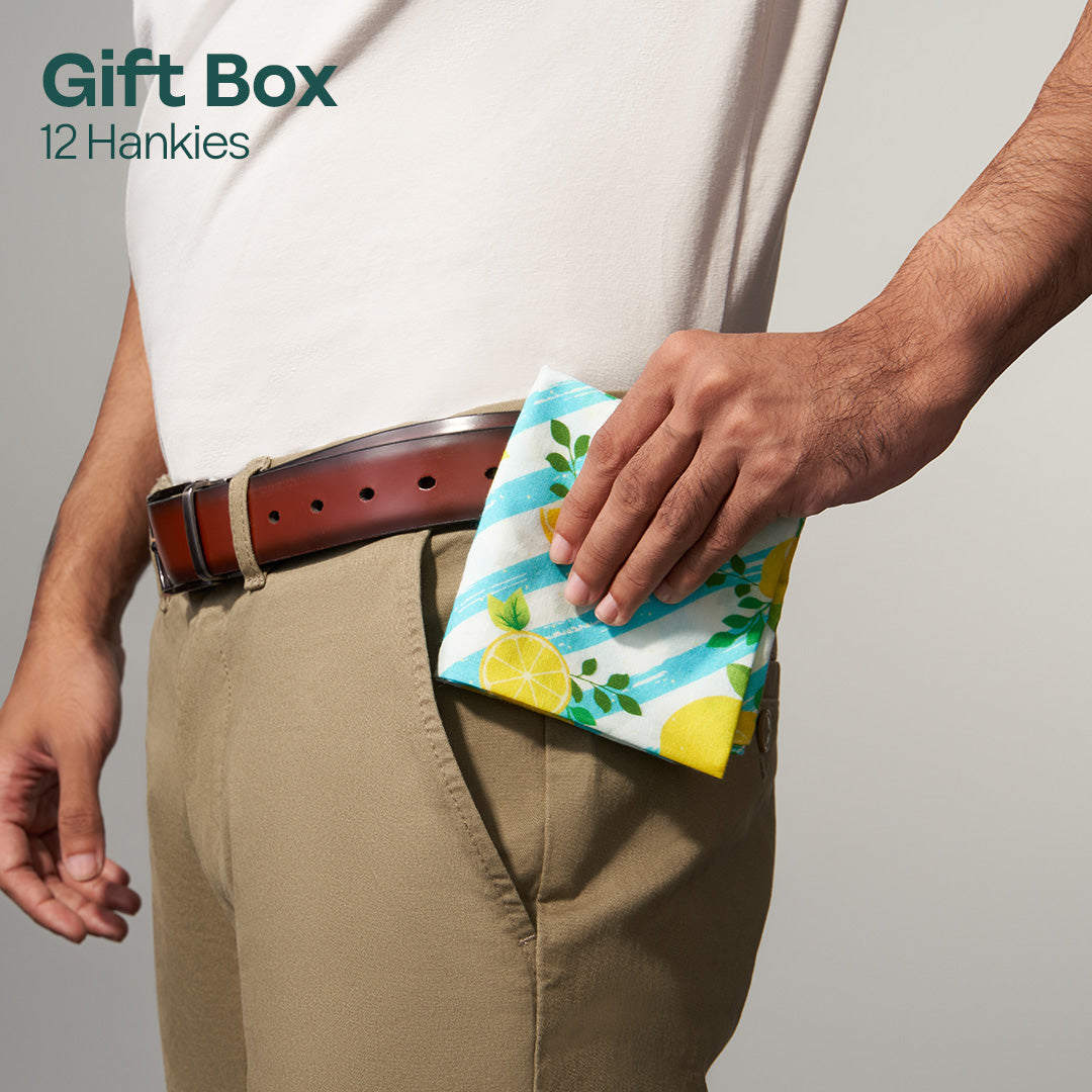 Sound On! Tin Gift Box, Unisex Hankies, 100% Organic Cotton, Box Of 12