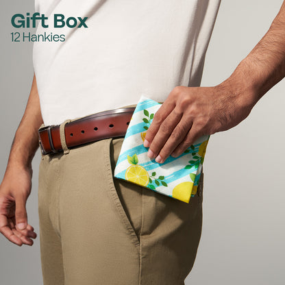 Sound On! Tin Gift Box, Unisex Hankies, 100% Organic Cotton, Box Of 12