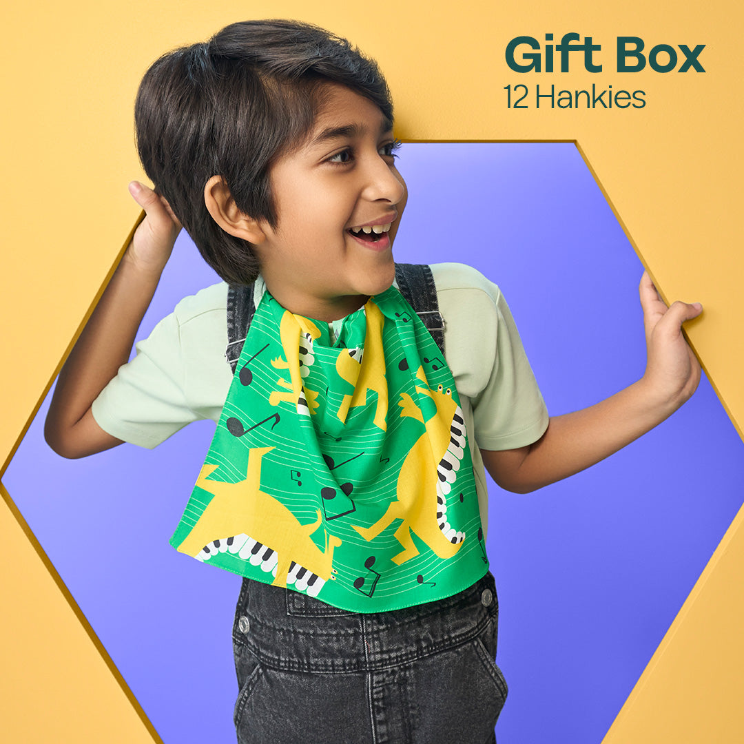 Jingle Mingle! Tin Gift Box, Unisex Kid's Hankies, 100% Organic Cotton, Box of 12