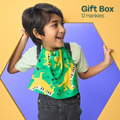 Jingle Mingle! Tin Gift Box, Unisex Kid's Hankies, 100% Organic Cotton, Box of 12