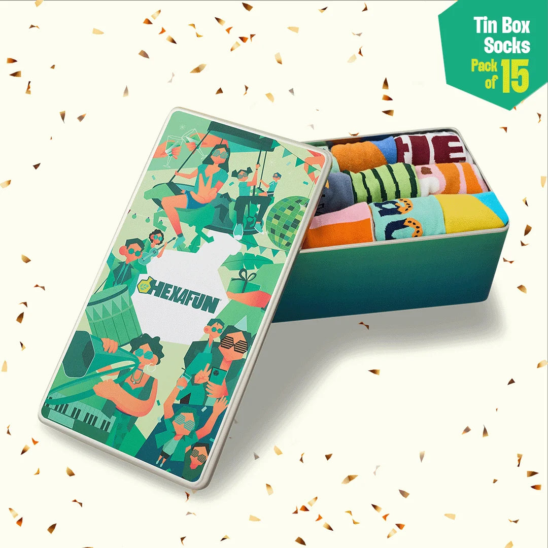 Chaos Maker! Tin Gift Box, Unisex Crew Length Socks, 100% Organic Cotton, Box Of 15