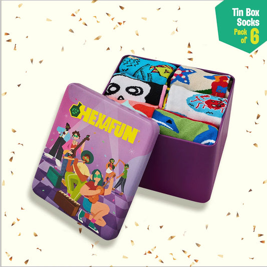 Hype Mix! Tin Gift Box, Unisex Ankle Length Socks, 100% Bamboo, Gift Box of 6