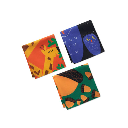 Animals Day Out! Unisex Kid's Hankies, 100% Organic Cotton, Pack of 3