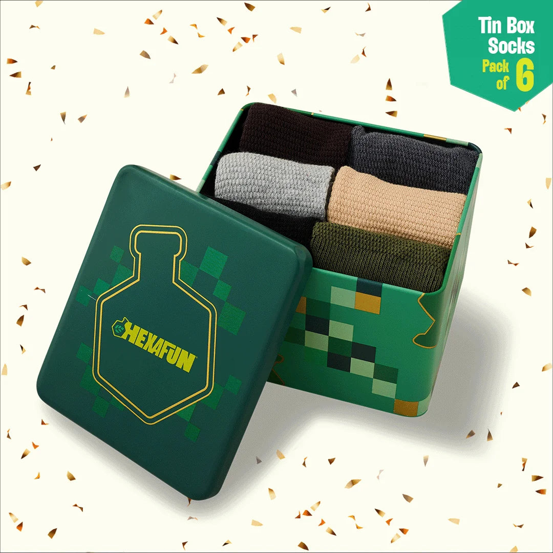 Office Flex! Tin Gift Box, Unisex Ankle Length Socks, 100% Organic Cotton, Gift Box of 06