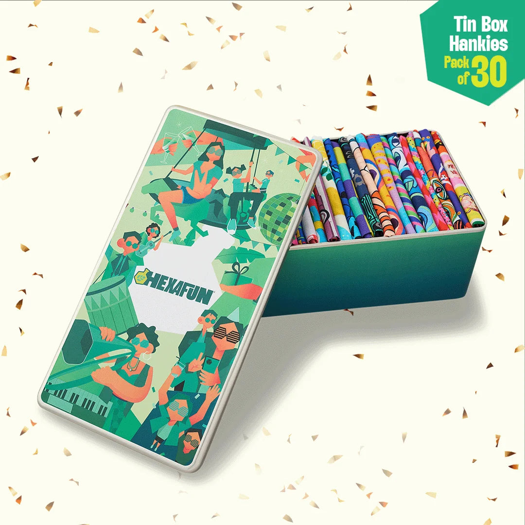 Troublemakers! Tin Gift Box, Unisex Hankies, 100% Organic Cotton, Box Of 30
