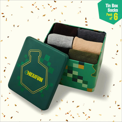 Office Flex! Tin Gift Box, Unisex Crew Length Socks, 100% Organic Cotton, Gift Box of 06