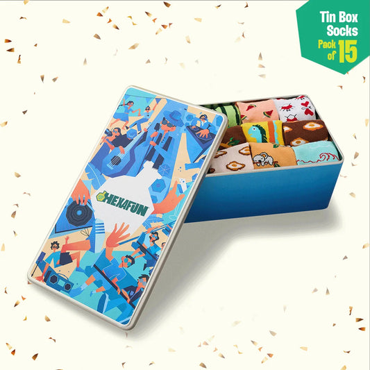 Carnival! Tin Gift Box, Unisex Ankle Length Socks, 100% Organic Cotton, Box Of 15