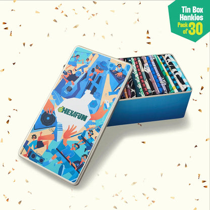 Fun A-fair! Tin Gift Box, Unisex Hankies, 100% Organic Cotton, Box Of 30