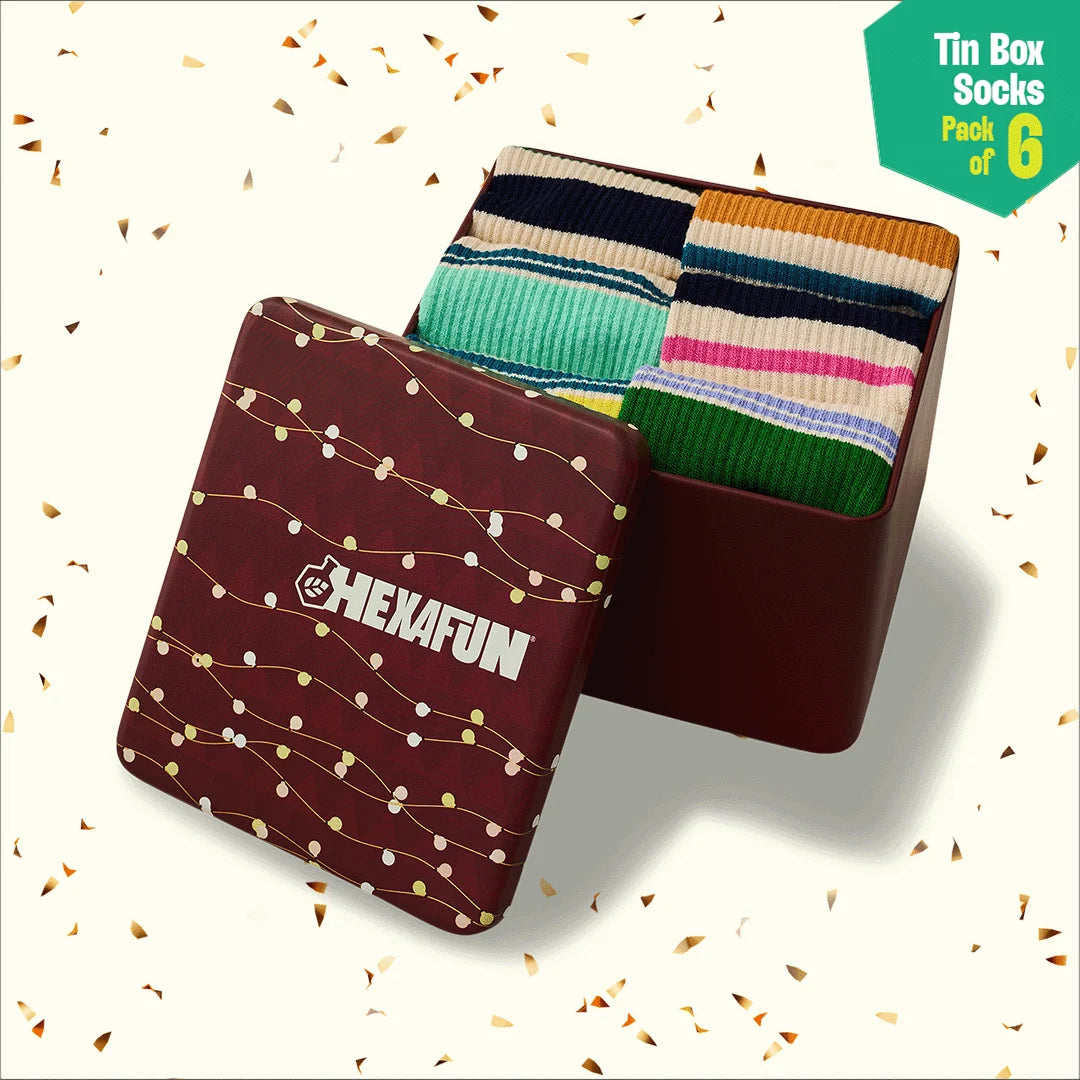 Starry Light! Tin Gift Box, Unisex Crew Length Socks, 100% Bamboo, Gift Box of 06