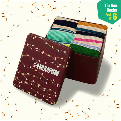 Starry Light! Tin Gift Box, Unisex Crew Length Socks, 100% Bamboo, Gift Box of 06
