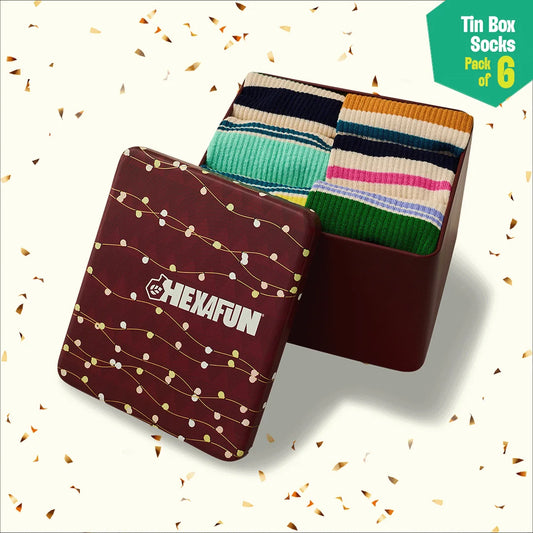 Starry Light! Tin Gift Box, Unisex Crew Length Socks, 100% Bamboo, Gift Box of 06