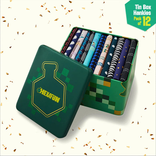 Dress Code! Tin Gift Box, Unisex Hankies, 100% Organic Cotton, Box Of 12