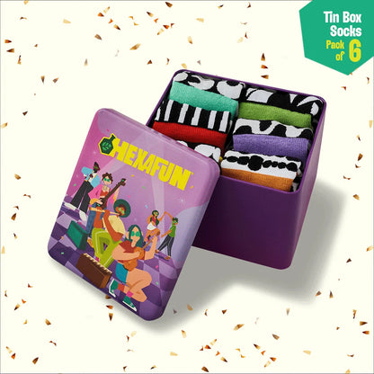 Jam Club! Tin Gift Box, Unisex Ankle Length Socks, 100% Bamboo, Gift Box of 06