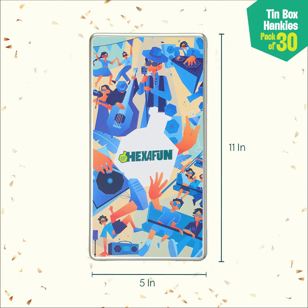 Fun A-fair! Tin Gift Box, Unisex Hankies, 100% Organic Cotton, Box Of 30
