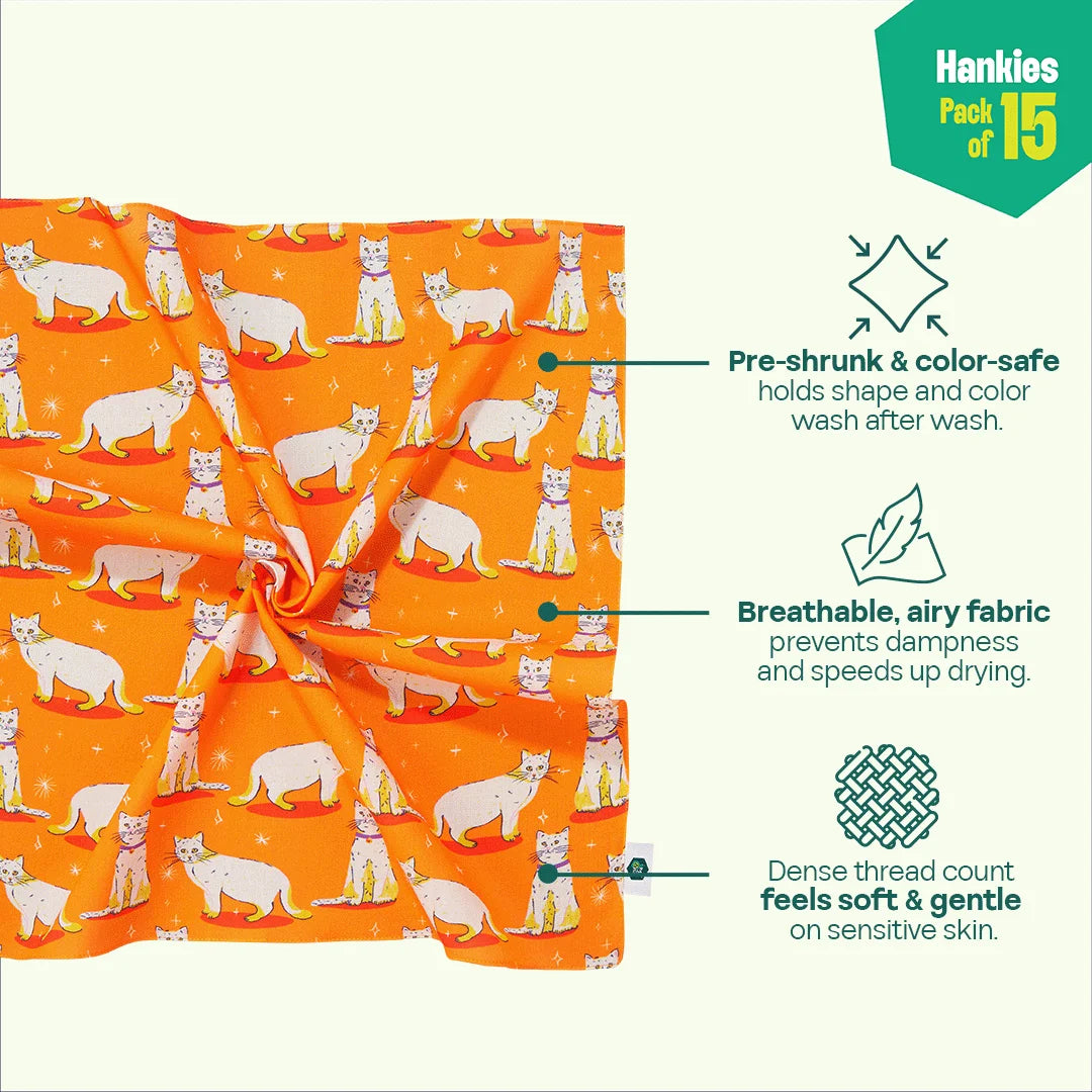 Wanderlust! Large Unisex Hankies, 100% Organic Cotton, Pack of 15