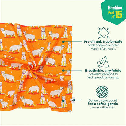 Wanderlust! Large Unisex Hankies, 100% Organic Cotton, Pack of 15