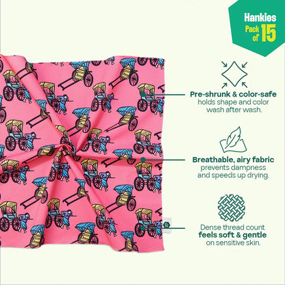 Wanderlust! Unisex Hankies, 100% Organic Cotton, Pack of 15