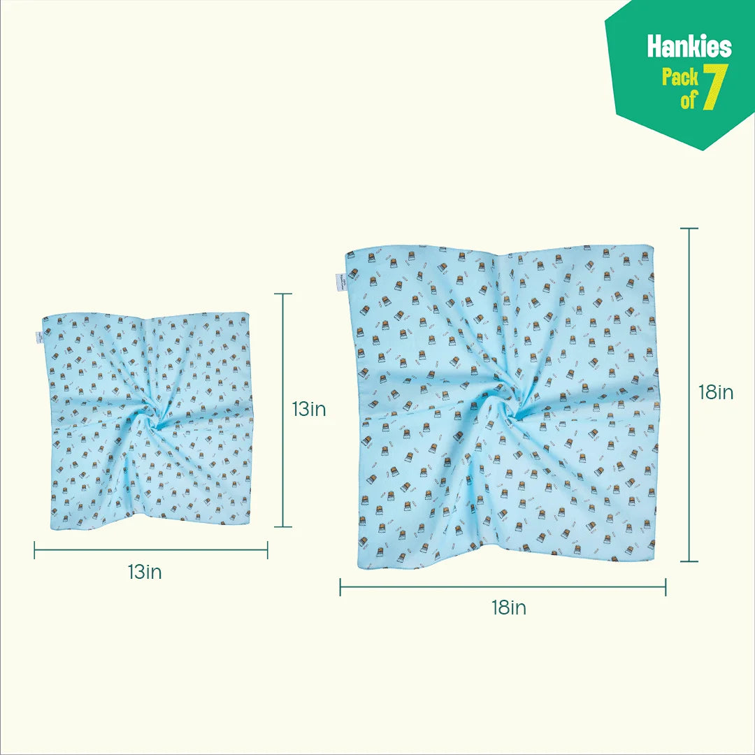 Travel Bug! Large Unisex Hankies, 100% Organic Cotton, Pack of 7