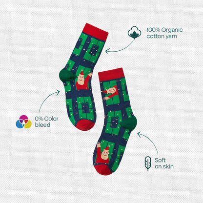 Ho Ho Haute! Tin Gift Box, 9 Unisex Hankies + 9 Unisex Crew Length Socks, 100% Organic Cotton, Box of 18