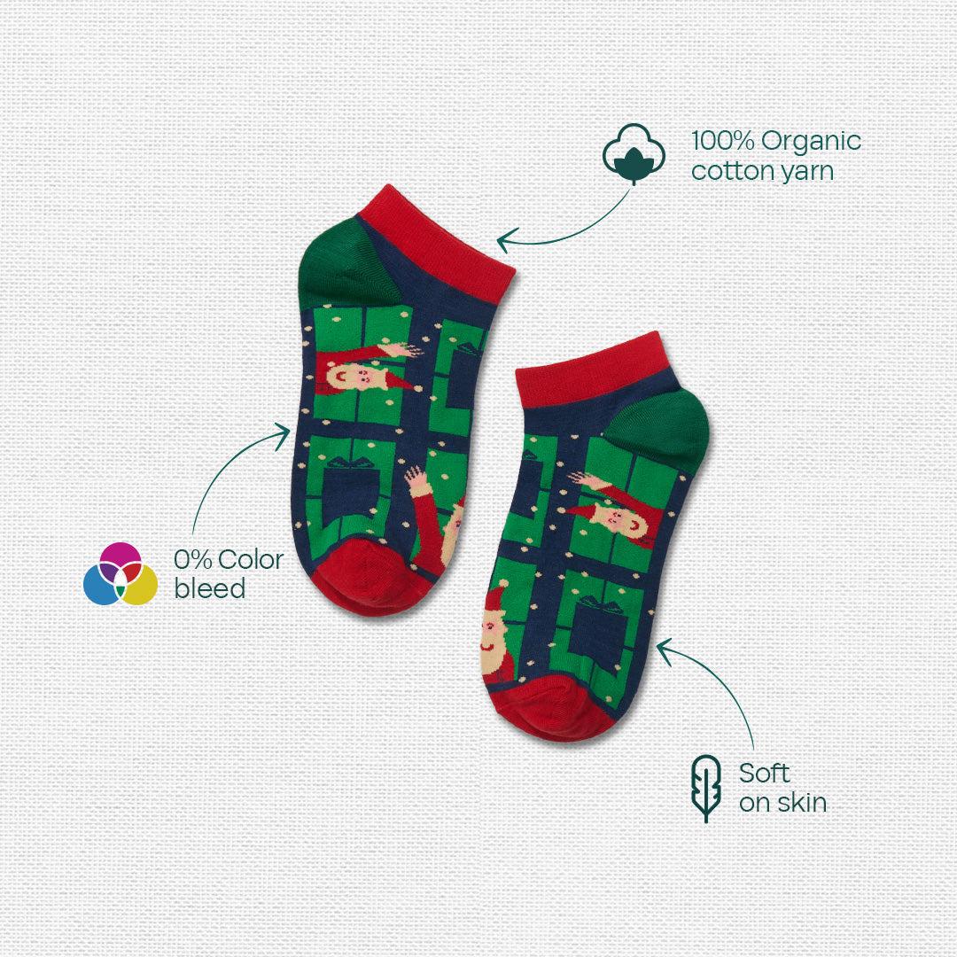 Ho Ho Haute! Tin Gift Box, 9 Unisex Hankies + 9 Unisex Ankle Length Socks, 100% Organic Cotton, Box of 18