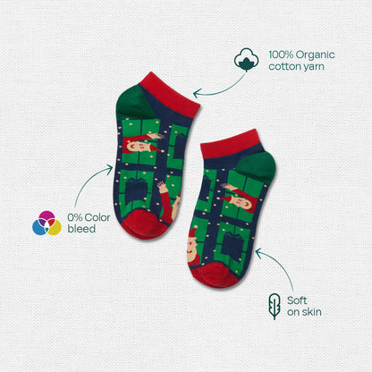 Ho Ho Haute! Tin Gift Box, 9 Unisex Hankies + 9 Unisex Ankle Length Socks, 100% Organic Cotton, Box of 18